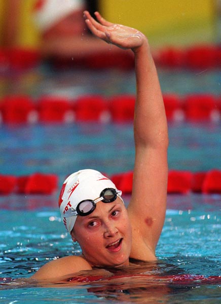 Canada's Marianne Limpert competing in the swimming event at the 1996 Atlanta Summer Olympic Games. (CP PHOTO/COA/Claus Anderson)