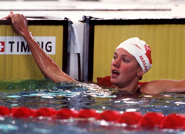 Canada's Joanne Malar competing in the swimming event at the 1996 Atlanta Summer Olympic Games. (CP PHOTO/COA/Claus Andersen)