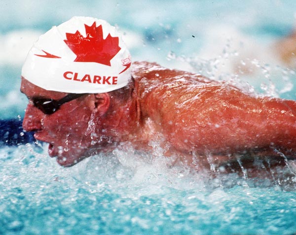 Canada's Stephen Clarke competing in the men's swimming event at the 1996 Atlanta Summer Olympic Games. (CP PHOTO/COA/Claus Andersen)