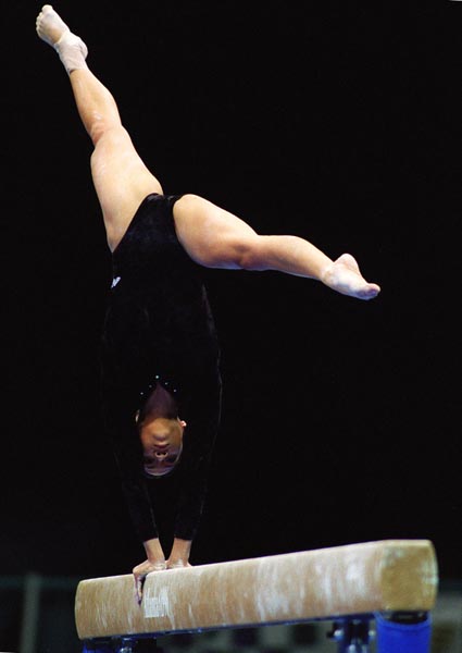 Canada's Jennifer Exaltacion competing in the gymnastics event at the 1996 Atlanta Summer Olympic Games. (CP PHOTO/COA/Scott Grant)