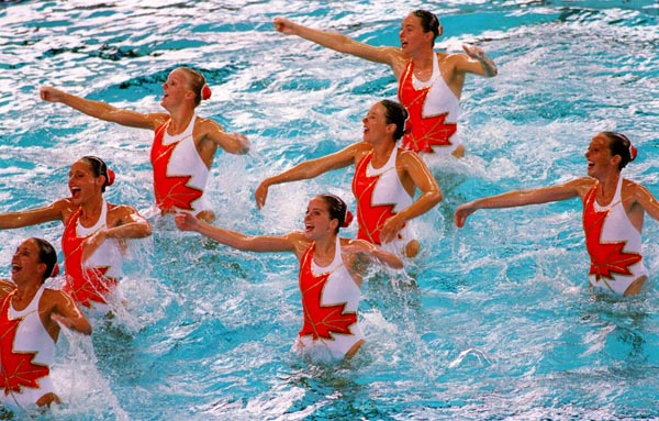 Canada's Synchronized Swimming team perform their routine at the 1996 Atlanta Summer Olympic Games. (CP PHOTO/COA/Scott Grant)