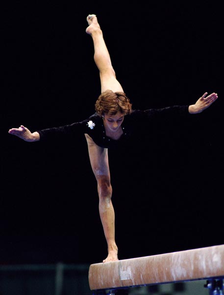 Canada's Yvonne Tousek competing in the gymnastics event at the 1996 Atlanta Summer Olympic Games. (CP PHOTO/COA/Scott Grant)