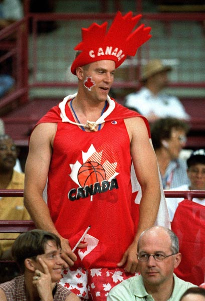 A Canadian fan shows his support during the basketball event at the 1996 Atlanta Summer Olympic Games. (CP PHOTO/COA/Mike Ridewood)