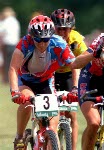 Canada's Alison Sydor of Victoria, B.C. finished fourth in the women's mountain bike event at the Olympic Games in Athens, Friday August 27, 2004.(CP PHOTO/COC-Mike Ridewood)