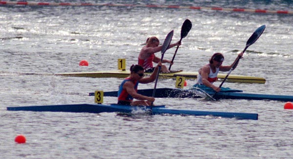 Canada's Caroline Brunet (front) competing in the Kayak event at the 1996 Atlanta Summer Olympic Games. (CP PHOTO/COA/Mike Ridewood)