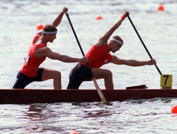 Canada's men's canoe team, Dan Howe (left) and Steve Giles at the 1996 Atlanta Summer Olympic Games. (CP PHOTO/COA/Mike Ridewood)