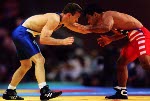 Canada's Craig Roberts (right) competing in the wrestling event at the 1996 Atlanta Summer Olympic Games. (CP PHOTO/COA/Claus Andersen)