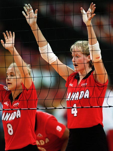 Canada's Michele Sawatzky (left)  and Katrina von Sass competing in the women's volleyball event at the 1996 Atlanta Summer Olympic Games. (CP PHOTO/COA/Scott Grant)