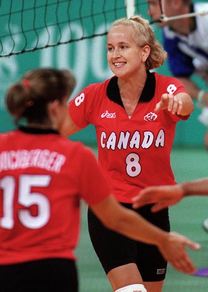 Canada's Michelle Sawatzky (right) competing in the women's volleyball event at the 1996 Atlanta Summer Olympic Games. (CP PHOTO/COA/Scott Grant)