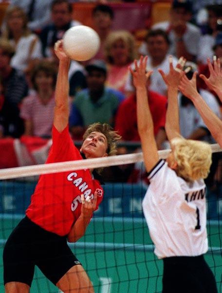 Canada's Brigitte Soucy competing in the women's volleyball event at the 1996 Atlanta Summer Olympic Games. (CP PHOTO/COA/Scott Grant)