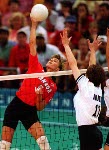 Canada's Kathryn Tough (left) and Katrina von Sass competing in the women's volleyball event at the 1996 Atlanta Summer Olympic Games. (CP PHOTO/COA/Scott Grant)