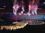 Participants perform during the opening ceremony of the 1996 Atlanta Olympic Games.  (CP Photo/ COA/Mike Ridewood)