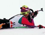 Canada's Myriam Bdard competing in the biathlon event at the 1992 Albertville Olympic winter Games. (CP PHOTO/COA/Ted Grant)