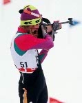 Canada's Myriam Bdard competing in the biathlon event at the 1992 Albertville Olympic winter Games. (CP PHOTO/COA/Ted Grant)