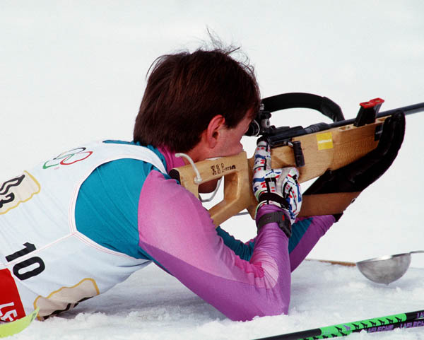 Canada's Tony Fiala competing in the biathlon event at the 1992 Albertville Olympic winter Games. (CP PHOTO/COA/Ted Grant)