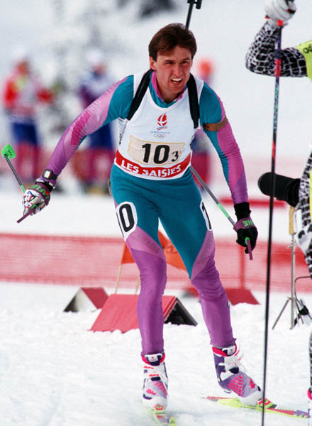 Canada's Tony Fiala competing in the biathlon event at the 1992 Albertville Olympic winter Games. (CP PHOTO/COA/Ted Grant)