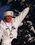Canada's Myriam Bdard won the bronze medal in the woman's biathlon event at the 1992 Albertville Olympic winter Games. (CP PHOTO/COA/ Ted Grant)