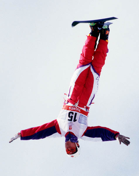 Canada's Philippe Laroche competing in the freestyle aerials ski event at the 1992 Albertville Olympic winter Games. (CP PHOTO/COA/Scott Grant)