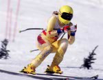 Canada's Kerrin Lee Gartner celebrates the gold medal she won in the alpine ski event at the 1992 Albertville Olympic winter Games. (CP PHOTO/COA/F. Scott Grant)