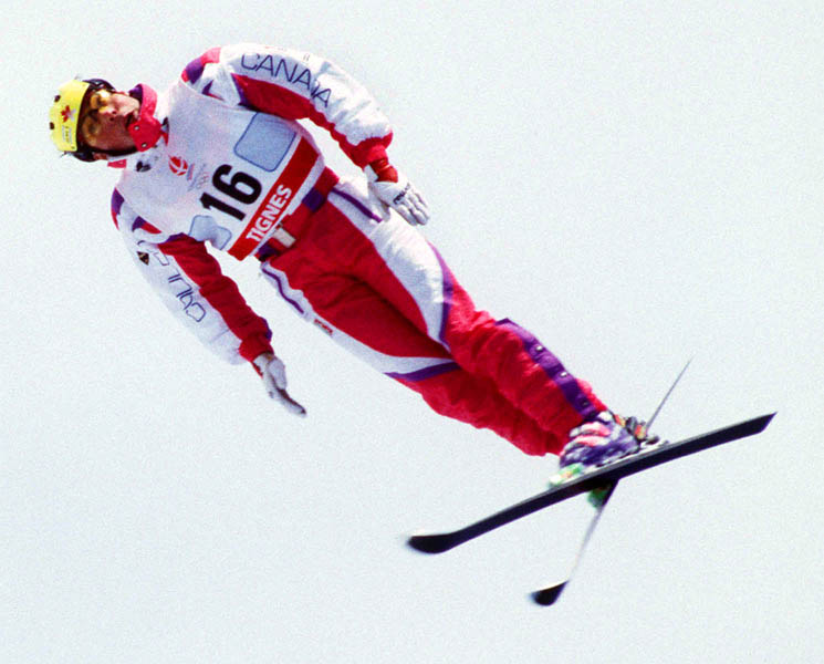 Canada's Nicolas Fontaine competing in the freestyle aerials ski event at the 1992 Albertville Olympic winter Games. (CP PHOTO/COA/Scott Grant)