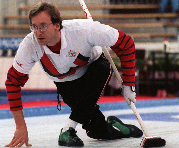 Canada's Don Bartlett competing in the curling event at the 1992 Albertville Olympic winter Games. (CP PHOTO/COA/Ted Grant)