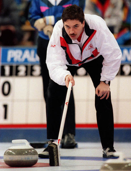 Canada's Kevin Park competing in the curling event at the 1992 Albertville Olympic winter Games. (CP PHOTO/COA/Ted Grant)