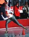 Canada's Patrick Kelly competing in the speed skating event at the 1992 Albertville Olympic winter Games. (CP PHOTO/COA/Ted Grant)