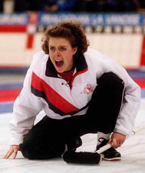 Canada's Julie Sutton competing in the curling event at the 1992 Albertville Olympic winter Games. (CP PHOTO/COA/Ted Grant)