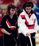 Canada's Karri Willms competing in the curling event at the 1992 Albertville Olympic winter Games. (CP PHOTO/COA/Ted Grant)