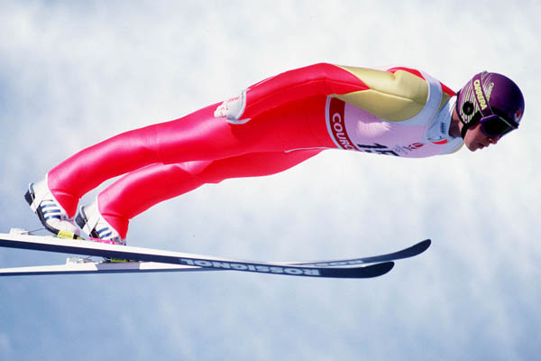 Canada's Kirk Allen competing in the ski jumping event at the 1992 Albertville Olympic winter Games. (CP PHOTO/COA/Scott Grant)