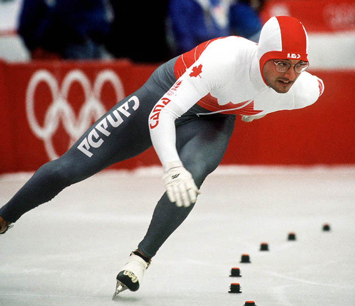 Canada's Robert Dubreuil competing in the speed skating event at the 1992 Albertville Olympic winter Games. (CP PHOTO/COA/Scott Grant)