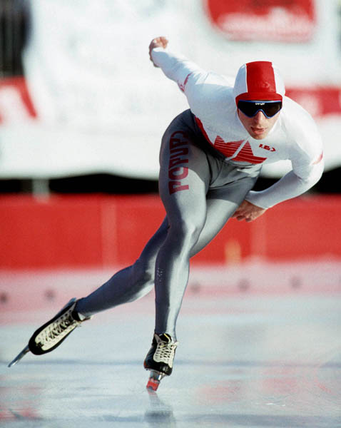 Canada's Patrick Kelly competing in the speed skating event at the 1992 Albertville Olympic winter Games. (CP PHOTO/COA/Ted Grant)