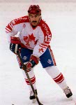 Canada's Chris Kontos competing in the Gold Medal game against the Unified Team in which Canada won Silver at the 1992 Albertville Olympic winter Games. (CP PHOTO/COA/Scott Grant)