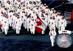 Canada's Sylvie Daigle carries the flag during the opening ceremonies at the 1992 Albertville Olympic winter Games. (CP PHOTO/COA/Ted Grant)