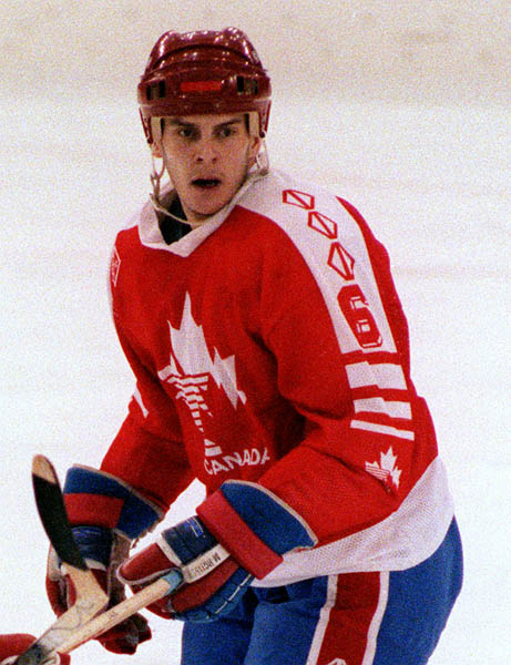 Canada's Kevin Dahl competing in the hockey event against France at the 1992 Albertville Olympic winter Games. (CP PHOTO/COA/Scott Grant)