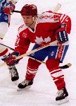 Canada's Curt Giles competing in the Gold Medal game against the Unified Team in which Canada won Silver at the 1992 Albertville Olympic winter Games. (CP PHOTO/COA/Scott Grant)