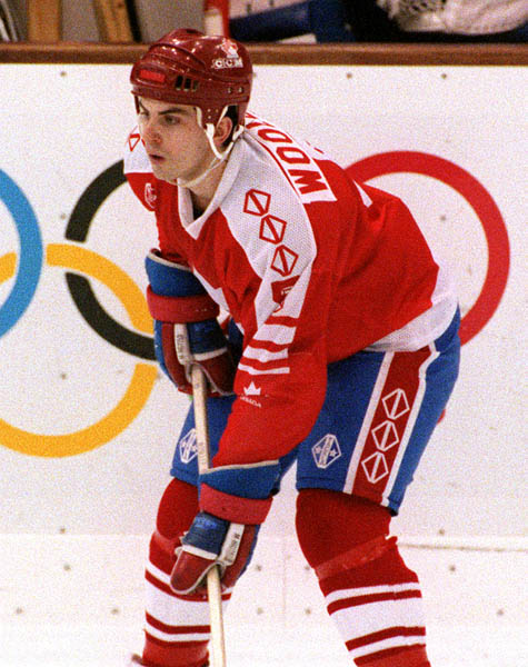 Canada's Jason Wooley competing in the hockey event against France at the 1992 Albertville Olympic winter Games. (CP PHOTO/COA/Scott Grant)