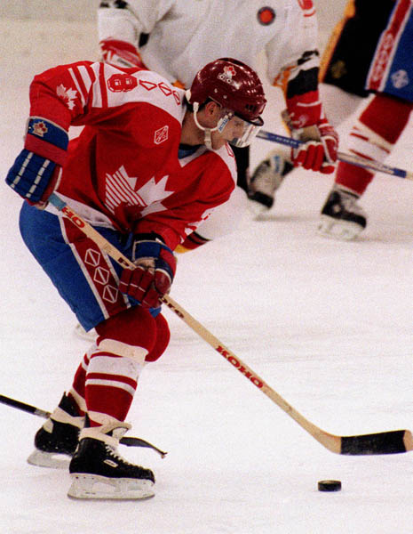 Canada's Fabian Joseph competing in the hockey event against Germany at the 1992 Albertville Olympic winter Games. (CP PHOTO/COA/Scott Grant)