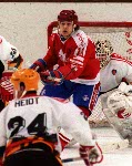 Canada's Chris Lindberg competing in the hockey event against Norway at the 1992 Albertville Olympic winter Games. (CP PHOTO/COA/Scott Grant)