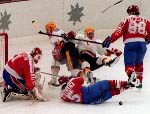Canada's Jason Wooley competing in the hockey event against Germany at the 1992 Albertville Olympic winter Games. (CP PHOTO/COA/Scott Grant)