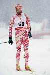 Canada's Dany Bouchard competing in the cross country ski event at the 1992 Albertville Olympic winter Games. (CP PHOTO/COA/Ted Grant)