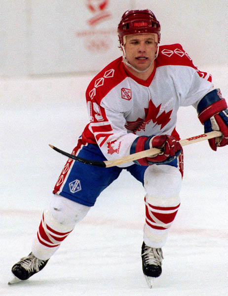 Canada's Todd Brost competing in the hockey event against Germany at the 1992 Albertville Olympic winter Games. (CP PHOTO/COA/Scott Grant)