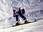 Canada's Lark Frolek competing in the speed skiing event at the 1992 Albertville Olympic winter Games. (CP PHOTO/COA/Scott Grant)