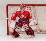 Canada's Trevor Kidd competing in the hockey event against Norway at the 1992 Albertville Olympic winter Games. (CP PHOTO/COA/Scott Grant)