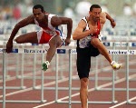Canada's Mark McKoy competing in the 110m hurdles event at the 1988 Olympic games in Seoul. (CP PHOTO/ COA/F.S.Grant)