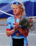 Canada's Steve Bauer speask during a news conference after winnig a silver medal in a cycling event at the 1984 Olympic games in Los Angeles. (CP PHOTO/ COA/)