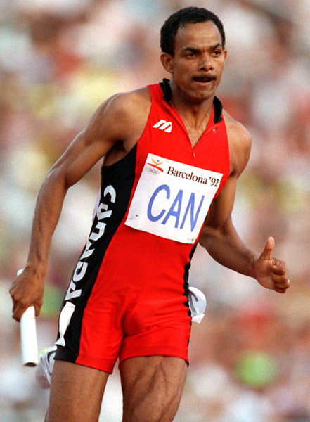 Canada's Freddie WIlliams competing in the 4x400m relay event at the 1992 Olympic games in Barcelona. (CP PHOTO/ COA/ Claus Andersen)