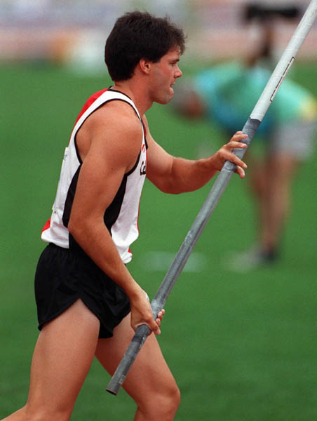 Canada's Doug Wood competing in the pole vault event at the 1992 Olympic games in Barcelona. (CP PHOTO/ COA/ Claus Andersen)
