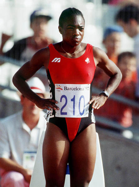 Canada's Karen Clarke competing in the 100m event at the 1992 Olympic games in Barcelona. (CP PHOTO/ COA/ Claus Andersen)