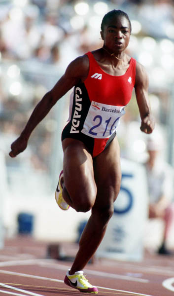 Canada's Karen Clarke competing in the 100m event at the 1992 Olympic games in Barcelona. (CP PHOTO/ COA/ Claus Andersen)